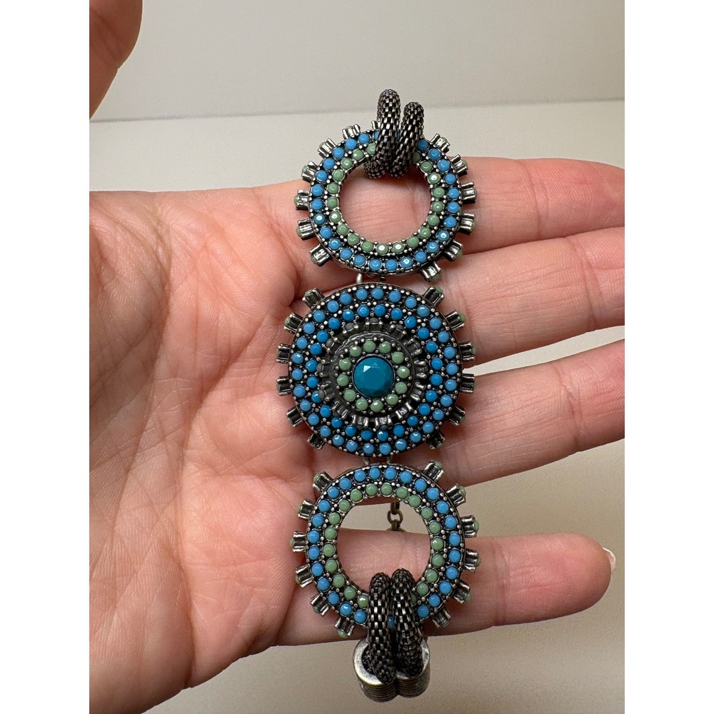 Jessica Simpson Silver Tone Turquoise Beaded Boho Mesh Chain Bracelet